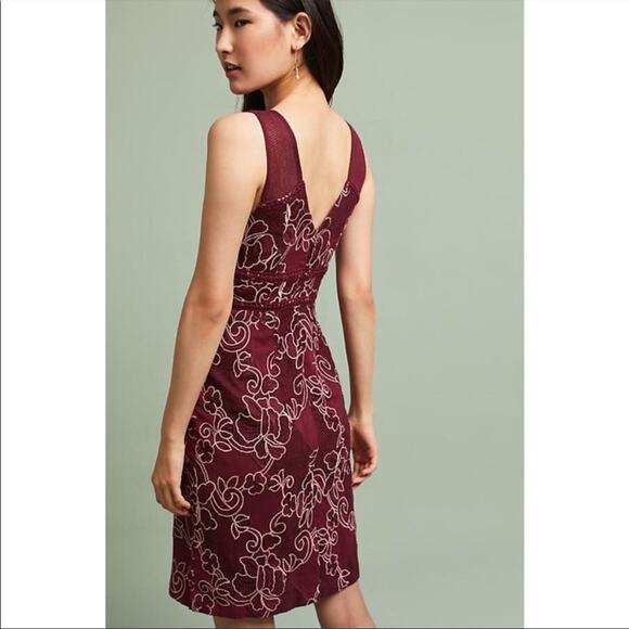 Anthropologie Lace Column Sheath Dress Red Burgundy - Picture 2 of 9